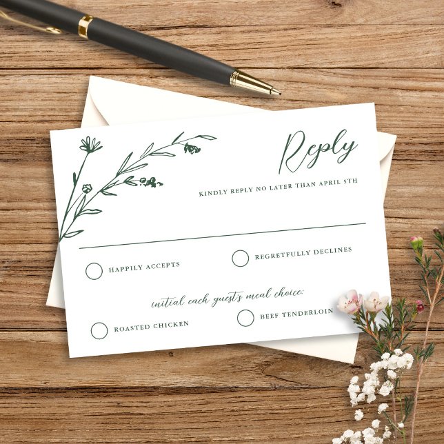 Tarjeta RSVP de boda rústica y verde de flores sil (Subido por el creador)