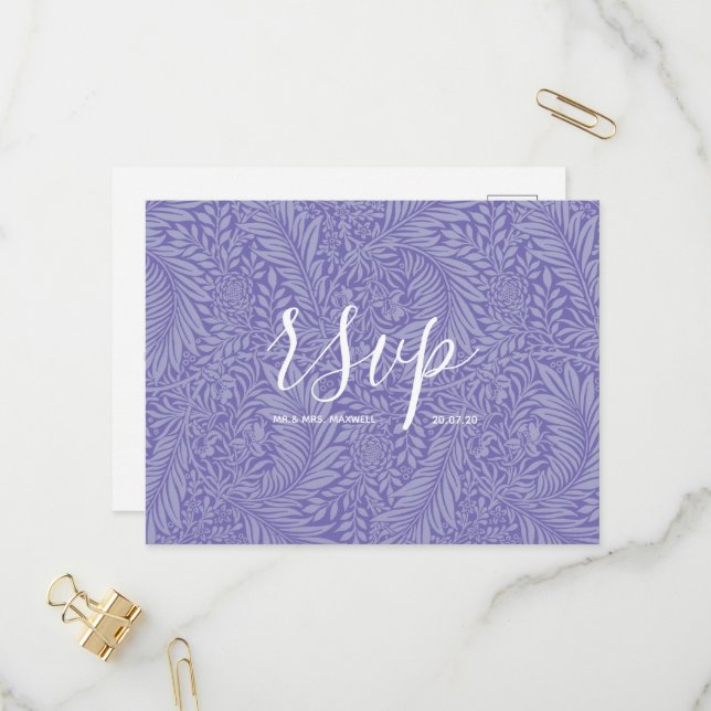 Tarjeta Rsvp de boda | Script Floral Beach Vibes (Anverso/Reverso In Situ)