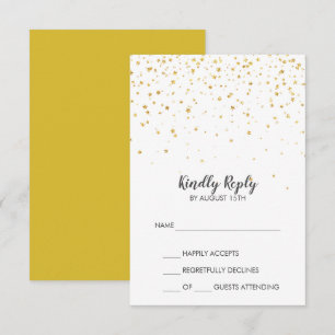 Tarjeta RSVP de Boda Sencilla de Confetti de Oro