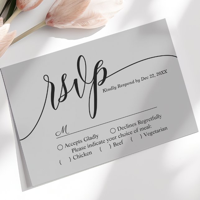 Tarjeta RSVP de Boda Sencilla de Guión Gris Suave (Subido por el creador)