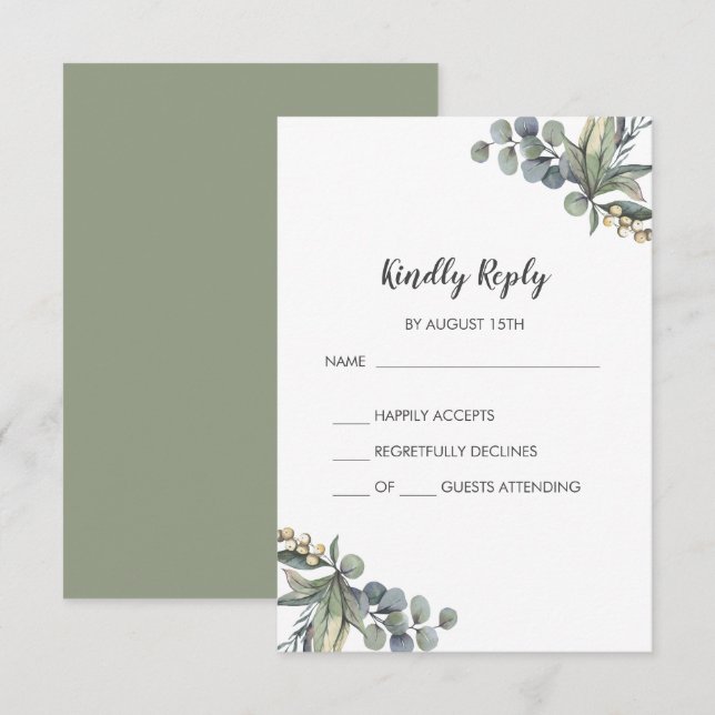 Tarjeta RSVP de Boda Sencilla de Verdor de Inviern (Anverso / Reverso)