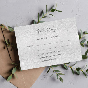 Tarjeta RSVP de boda Silver brillante
