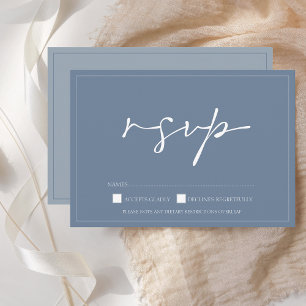 Tarjeta RSVP de boda simple con guión azul turbio