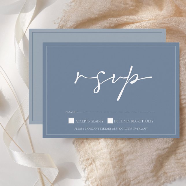 Tarjeta RSVP de boda simple con guión azul turbio (Subido por el creador)