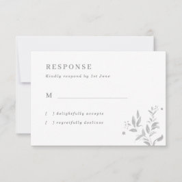 Tarjeta RSVP de boda simple con hojas grises