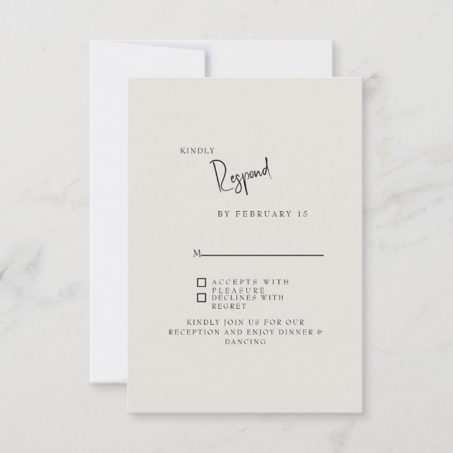 Tarjeta RSVP de boda simple crema para siempre fie (Anverso)