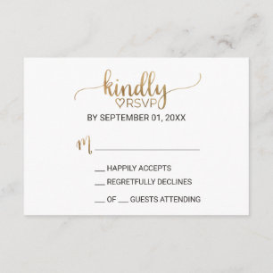 Tarjeta RSVP de boda simple de caligrafía de oro
