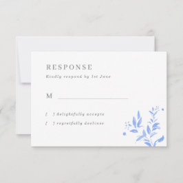 Tarjeta RSVP de boda simple de hojas azules