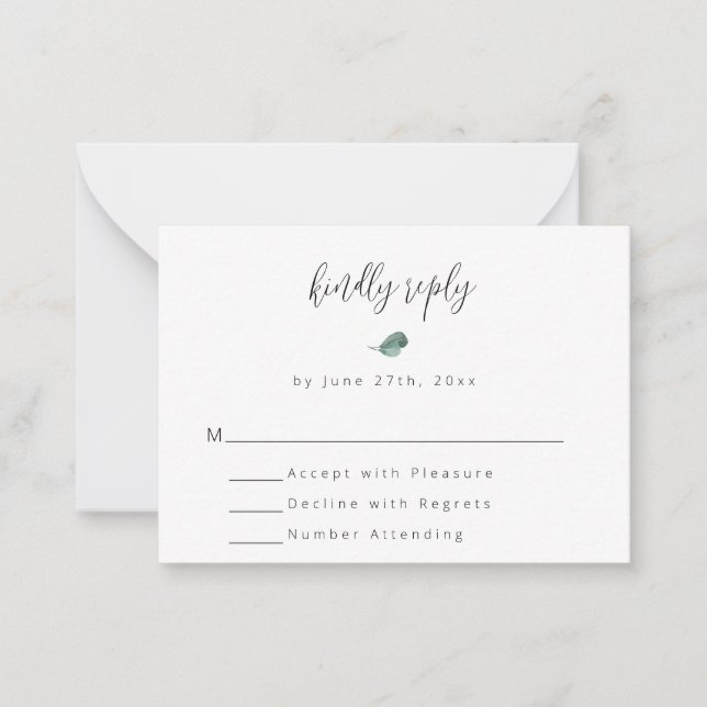 Tarjeta RSVP de boda simple de verde de presupuest (Anverso)
