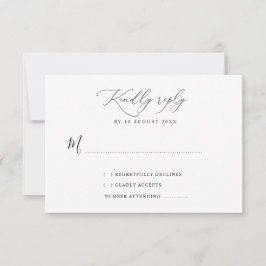 tarjeta RSVP de boda simple en blanco y negro