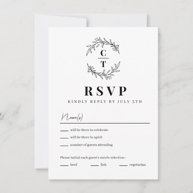 Tarjeta RSVP de boda simple en monograma de inicio (Anverso)