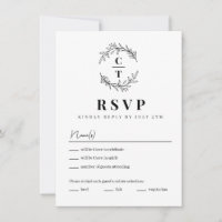 Tarjeta RSVP de boda simple en monograma de inicio