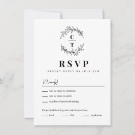 Tarjeta RSVP de boda simple en monograma de inicio