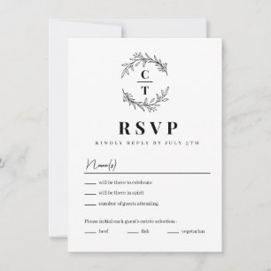 Tarjeta RSVP de boda simple en monograma de inicio