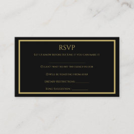 Tarjeta RSVP de boda simple en negro y oro