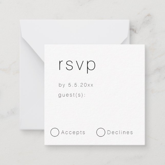 Tarjeta RSVP de boda simple Minimalista de presupu (Anverso)