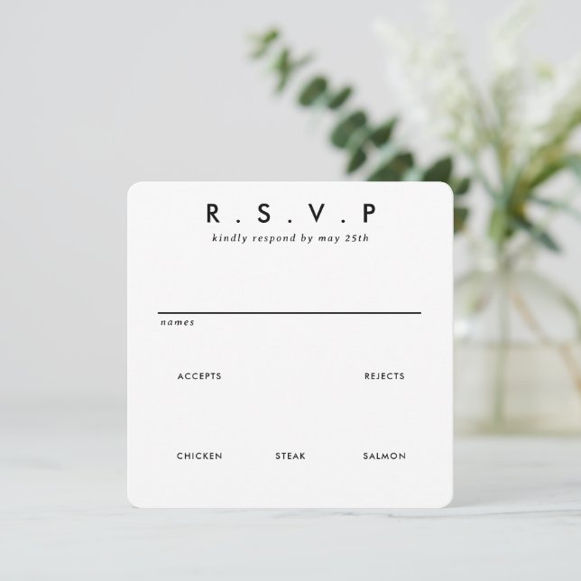 Tarjeta RSVP de boda simple Minimalista moderna (Anverso de pie)