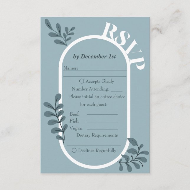 Tarjeta RSVP de boda simple Rococo Blue (Anverso)