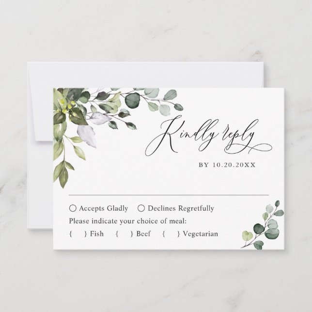 Tarjeta RSVP de boda simple y elegante de eucalipt (Anverso)