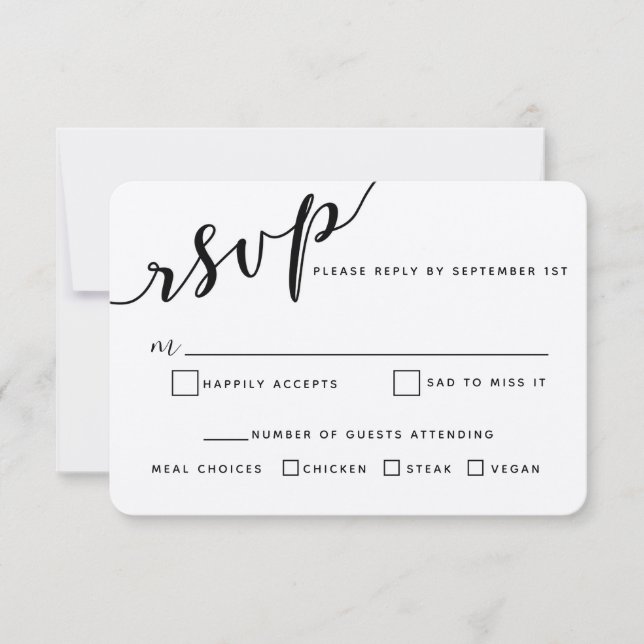 Tarjeta RSVP de boda simple y moderna de caligrafí (Anverso)