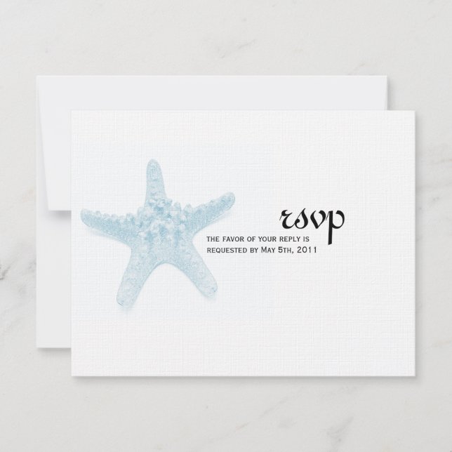 Tarjeta RSVP de boda Starfish - Azul (Anverso)