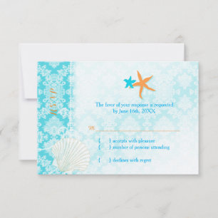 Tarjeta RSVP de Boda Starfish Pair Glam Beach