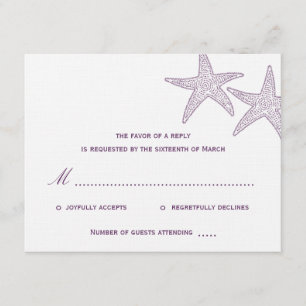 Tarjeta RSVP de boda Starfish - Púrpura