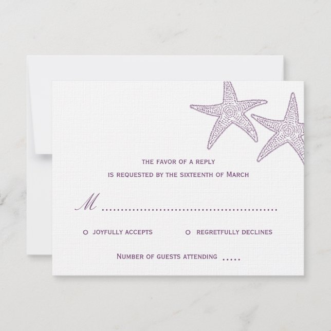 Tarjeta RSVP de boda Starfish - Púrpura (Anverso)