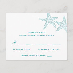 Tarjeta RSVP de boda Starfish - Turquesa