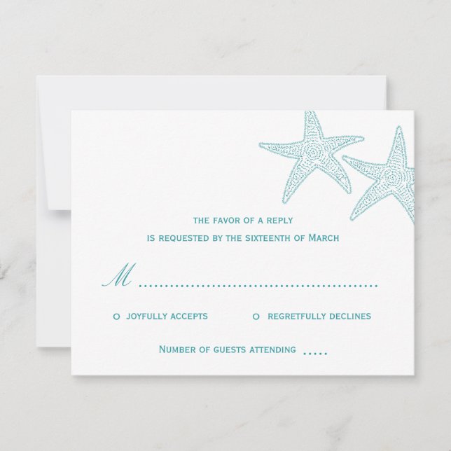 Tarjeta RSVP de boda Starfish - Turquesa (Anverso)