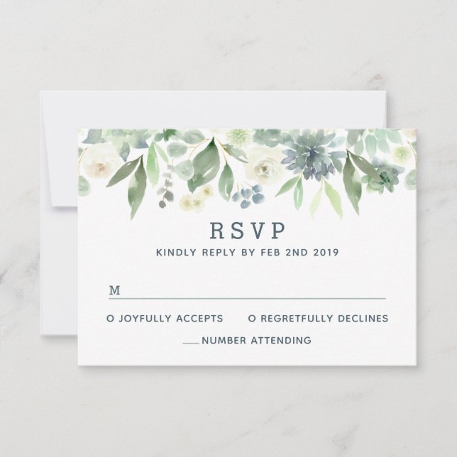 Tarjeta RSVP de Boda Suculenta Floral de Acuarela (Anverso)
