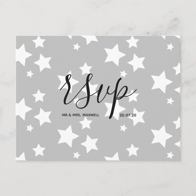 Tarjeta Rsvp de boda | Tarjeta postal Gray Stars S (Anverso)
