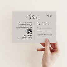 Tarjeta RSVP de boda taupe moderna con código QR