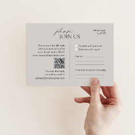 Tarjeta RSVP de boda taupe moderna con código QR