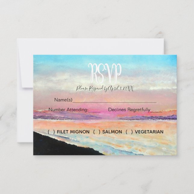 Tarjeta RSVP de boda temática de playa (Anverso)