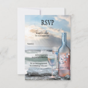 Tarjeta RSVP de Boda Temática de Playa y Vino