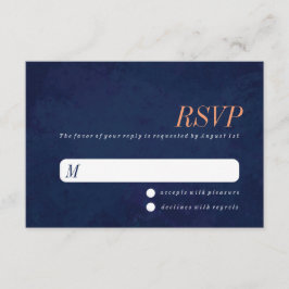 Tarjeta RSVP de boda, textura azul de la marina
