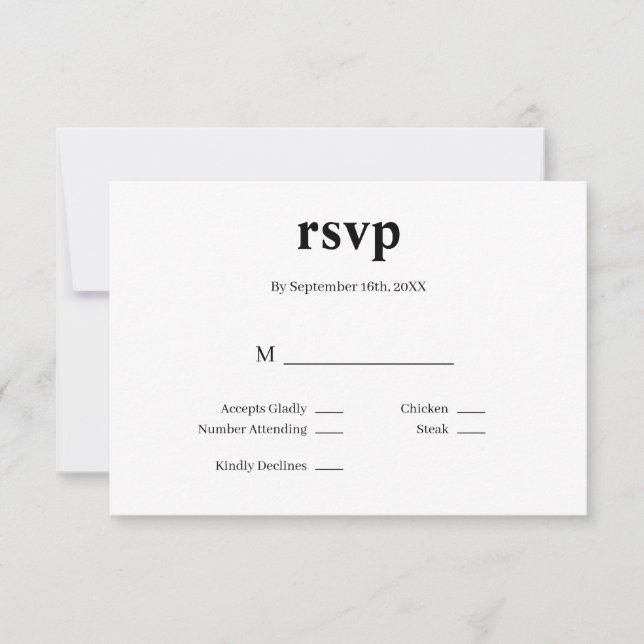 Tarjeta RSVP de boda tipo moderna (Anverso)
