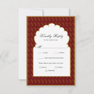 Tarjeta RSVP de boda tradicional de origen rojo y