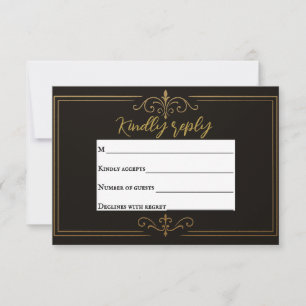 Tarjeta RSVP de Boda Tradicional de Oro Negro