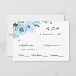 Tarjeta RSVP de Boda Tradicional Floral Verde Azul