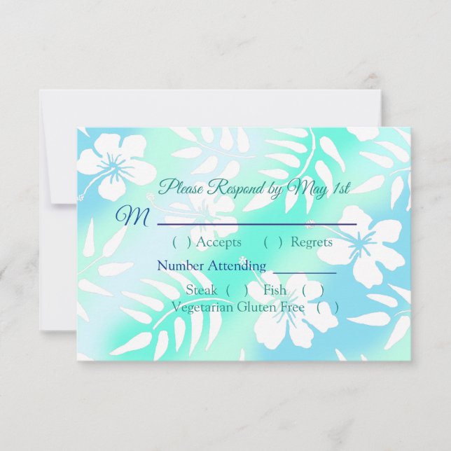 Tarjeta RSVP de Boda Tropical Azul y Verde azulada (Anverso)