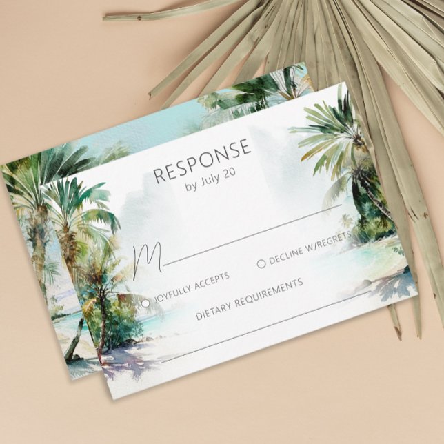 Tarjeta RSVP de Boda Tropical Beach Palm Trees (Subido por el creador)