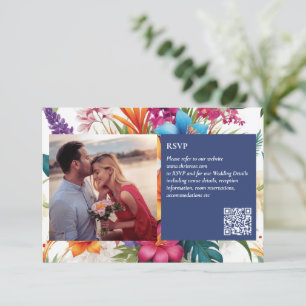 Tarjeta RSVP de boda tropical colorida moderna en 