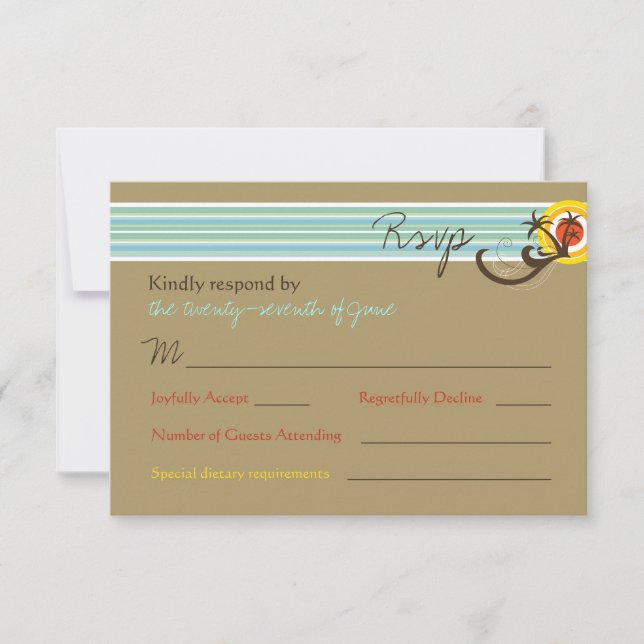 Tarjeta RSVP de Boda Tropical de Verano Sunset Bea (Anverso)