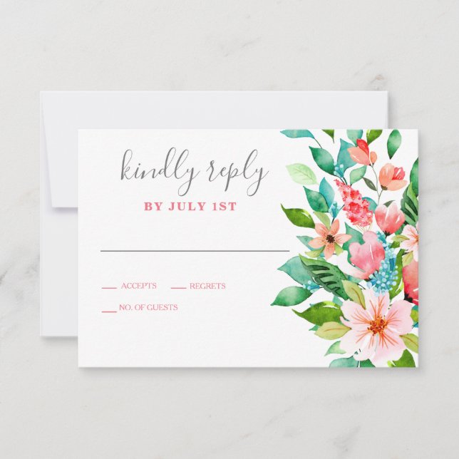 Tarjeta RSVP de Boda Tropical Floral Beach (Anverso)