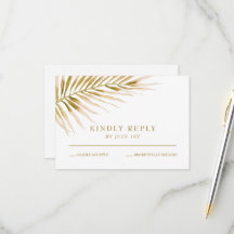 Tarjeta RSVP de boda Tropical Gold Palm