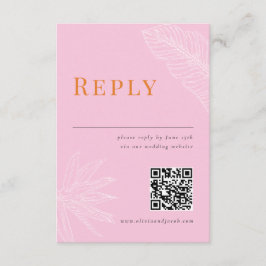 Tarjeta RSVP de boda tropical moderna con código Q