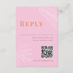 Tarjeta RSVP de boda tropical moderna con código Q