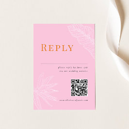 Tarjeta RSVP de boda tropical moderna con código Q